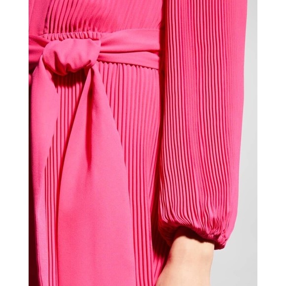 Milly Liv Pleated Belted Long Sleeve Dress In Milly Mink Size 0 $395.00 Barbie - Picture 5 of 16